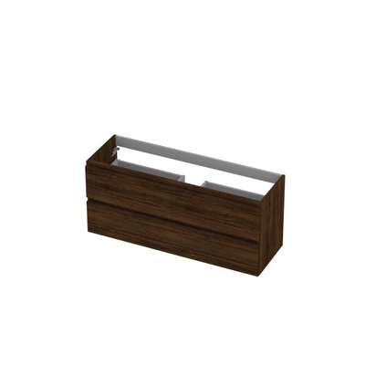 INK Wastafelonderkast - 120x40x52cm - 2 lades - greeploos - met houten keerlijst - MFC - Koper eiken