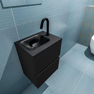 MONDIAZ ADA Meuble WC - 40x30x50cm - 1 trou de robinet - 2 tiroirs - urban mat - lavabo à gauche - Solid surface - Noir