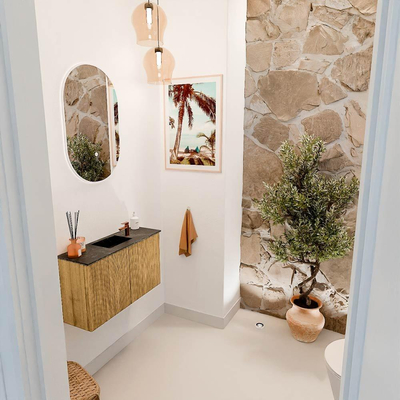 Mondiaz JOYA-DLUX 70cm meuble de salle de bains - couleur Oak - Vasque FAYE position Milieu 1 trou de robinet couleur Lava.