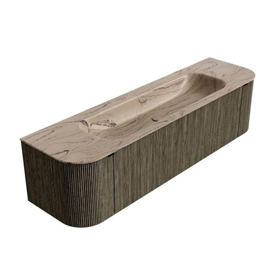 MONDIAZ KURVE-DLUX 170cm meuble de salle de bains arrondi Gauche + Droite couleur Shadow avec 1 tiroir et 2 portes. Plan-vasque BIG LARGE Central 2 trous de robinet Arena.