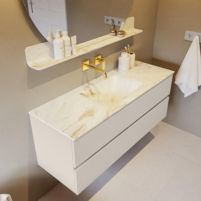 MONDIAZ VICA-DLUX Ensemble meuble de salle de bains - 130cm - sous-meuble linen - 2 tiroirs - vasque encastrée cloud centrale - sans trous de robinet - version haute 60cm - frape