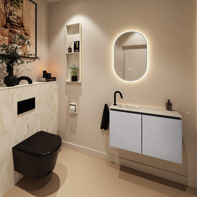 MONDIAZ TURE-DLUX Meuble toilette - 80cm - Plata - EDEN - vasque Ostra - position gauche - 1 trou de robinet