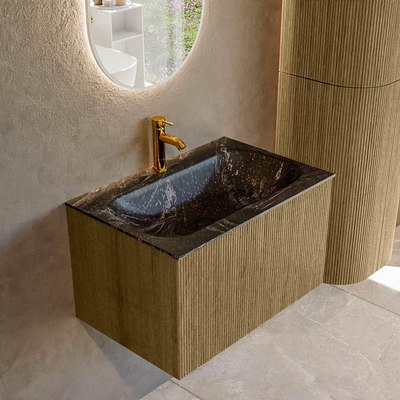 Mondiaz KURVE-DLUX Ensemble de meuble salle de bain - 70x46x40cm - 1 tiroir - lavabo en solid surface - milieu - 1 trou de robinet - Dusk