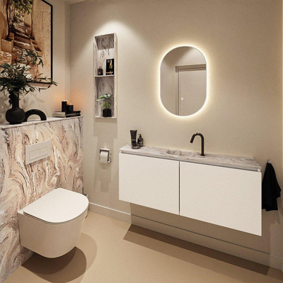 MONDIAZ TURE-DLUX Meuble toilette - 120cm - Talc - EDEN - vasque Glace - position centrale - 1 trou de robinet