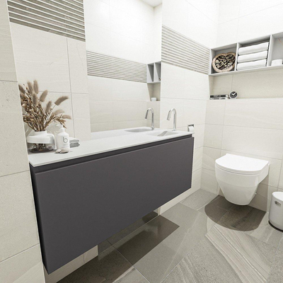 MONDIAZ OLAN Toiletmeubel 120x30x40cm met 1 kraangaten 1 lades dark grey mat Wastafel Lex rechts Solid Surface Wit