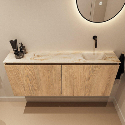 MONDIAZ TURE-DLUX Meuble toilette - 120cm - Washed Oak - EDEN - vasque Frappe - position droite - sans trou de robinet