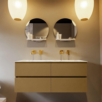 Mondiaz VICA-DLUX ensemble de meuble de salle de bain - 120cm - meuble sous-vasque oro - 4 tiroirs - lavabo encastrée cloud double - sans trous de robinet - version haute de 60cm - glace