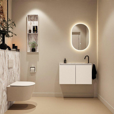 MONDIAZ TURE-DLUX Meuble toilette - 80cm - Talc - EDEN - vasque Glace - position droite - 1 trou de robinet