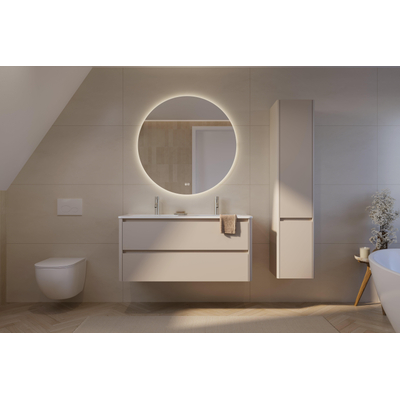 Thebalux Sunny Ensemble meuble de salle de bains - 122x46x57cm - lavabo - céramique - 1 trou de robinet - blanc brillant - meuble bas - 2 tiroirs - sans poignée - placage bois - Sahara Sand (beige)
