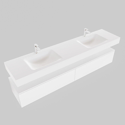 MONDIAZ ALAN 200cm - meuble bas - 2 tiroirs - lavabo suspendu - 2 vasques - 2 trous de robinet - talc