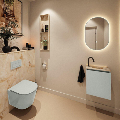 MONDIAZ TURE-DLUX Meuble de toilettes 40 cm Greey. Lavabo EDEN Frappe position à droite. Avec 1 trou de robinet.