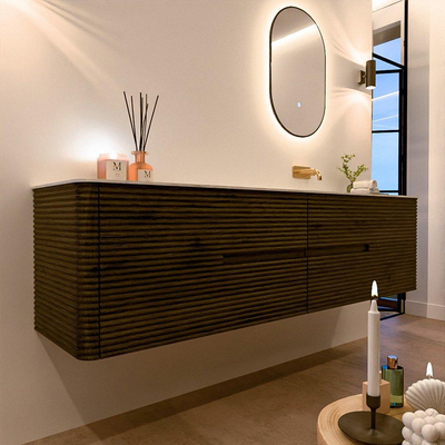 Mondiaz CIRO-DLUX Ensemble de meubles de salle de bains - 190x45x50cm - vasque en solid surface Opalo - 1 lavabo à droite - sans trous de robinet - 4 tiroirs - Shadow