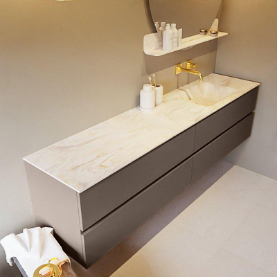 Mondiaz VICA-DLUX ensemble de meuble de salle de bain - 200cm - meuble sous-vasque fumée - 4 tiroirs - lavabo encastré nuage droite - sans trous de robinet - version haute de 60cm - ostra