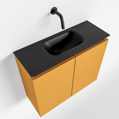 MONDIAZ TURE Toiletmeubel 60x23x50cm met 0 kraangaten 2 deuren ocher mat Wastafel Eden midden Solid Surface Zwart