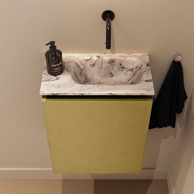 MONDIAZ TURE-DLUX Meuble de toilettes 40cm Oro. EDEN lavabo Glace position droite. Sans trou de robinet.