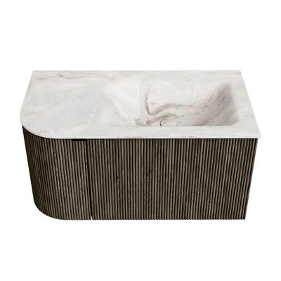 Mondiaz KURVE-DLUX Badkamermeubelset - 85x46x40cm - 1 lade - 1 deur - wastafel solid surface - rechts - zonder kraangat - Shadow