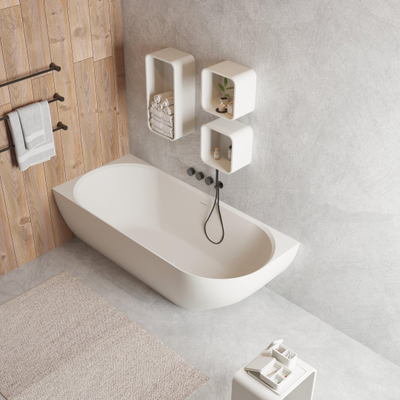 Ideavit Solidnova half vrijstaand bad - 180x80x56cm - Solid surface - Hoek links - Mat Wit