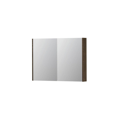 INK SPK2 Charcoal spiegelkast – 100x74x14 cm – 2 deuren, dubbelzijdige spiegeldeuren – Massief Eiken mat