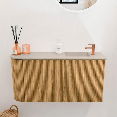 Mondiaz JOYA-DLUX 81.6cm toiletmeubel - ronding links kleur Oak - Wastafel FAYE positie Rechts 1 kraangat kleur Opalo.