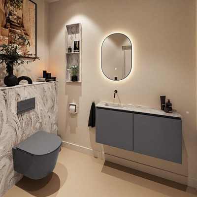 MONDIAZ TURE-DLUX Meuble toilette - 100cm - Dark Grey - EDEN - vasque Glace - position gauche - sans trou de robinet