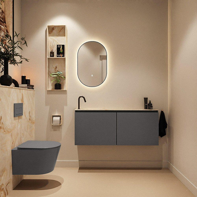 MONDIAZ TURE-DLUX Meuble toilette - 120cm - Dark Grey - EDEN - vasque Frappe - position gauche - 1 trou de robinet