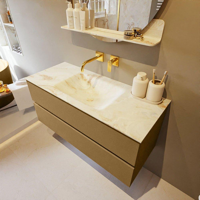 Mondiaz VICA-DLUX ensemble de meuble de salle de bain - 110cm - meuble sous-vasque oro - 2 tiroirs - lavabo encastrée cloud milieu - sans trous de robinet - version haute de 60cm - frape