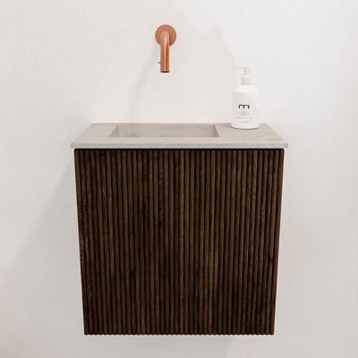 Mondiaz JOYA-DLUX Meuble de toilette 40cm - couleur Walnut - Lavabo FAYE position Gauche Sans trou de robinet couleur Opalo.