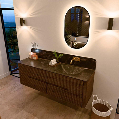 Mondiaz CIRO-DLUX Meuble de salle de bains - 150x45x50cm - plan-vasque Solid surface Lava - 1 lavabo à droite - sans trous de robinet - 4 tiroirs - Dusk
