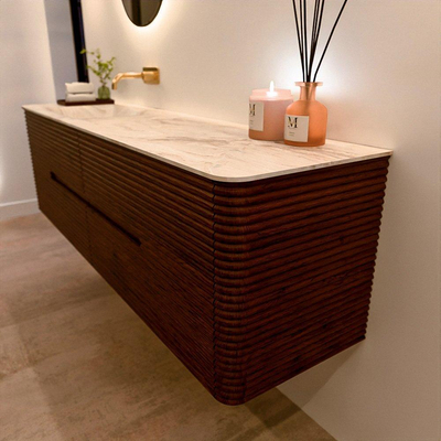 Mondiaz CIRO-DLUX Meuble de salle de bains - 170x45x50cm - lavabo solid surface Frappe - 1 vasque à gauche - sans trous de robinetterie - 4 tiroirs - Ruby