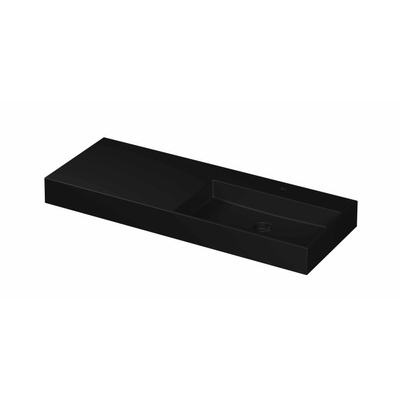 INK United wastafel - 120x45x11cm porselein rechts met 1 kraangat incl. porseleinen click plug en verborgen overloop systeem - mat zwart