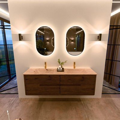 Mondiaz CIRO-DLUX Ensemble de meubles de salle de bains - 160x45x50cm - Plan vasque solid surface Arena - 2 bassins double - 2 trous de robinetterie - 4 tiroirs - Dusk