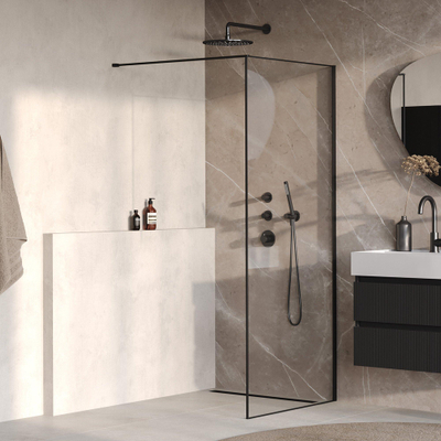 BRAUER Collision Paroi de douche à l’italienne - 100x200 - verre transparent - incl. traitement anticalcaire - noir mat
