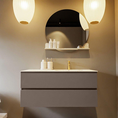 Mondiaz VICA-DLUX ensemble de meuble de salle de bain - 110cm - meuble sous-vasque fumée - 2 tiroirs - lavabo encastré nuage droite - 1 trou de robinet - version haute 60cm - frape