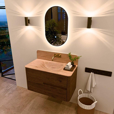 Mondiaz CIRO-DLUX Badkamermeubelset - 90x45x50cm - Solid surface wastafel Saba - 1 wasbak Midden - zonder kraangaten - 2 lades - Dusk