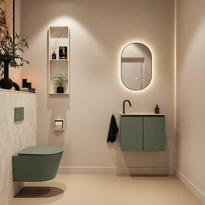 MONDIAZ TURE-DLUX Meuble toilette - 60cm - Army - EDEN - vasque Ostra - position gauche - 1 trou de robinet