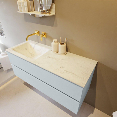 Mondiaz VICA-DLUX Ensemble de meuble de salle de bain - 120cm - meuble sous-vasque argile - 2 tiroirs - lavabo encastré nuage gauche - sans trous de robinet - version haute 60cm - opalo