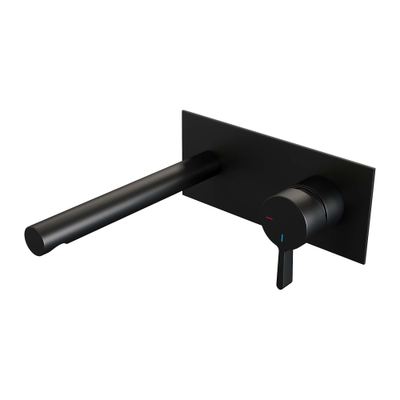 Brauer Black Edition Wastafelmengkraan inbouw - rechte uitloop links - hendel middel dik - afdekplaat - model E 1 - mat zwart