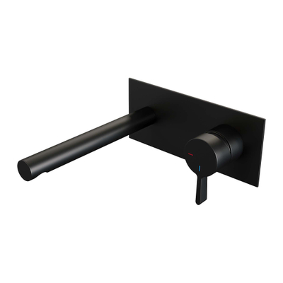 BRAUER Black Edition Wastafelmengkraan inbouw - rechte uitloop links - hendel middel dik - inclusief inbouwdeel - afdekplaat - model E 1 - mat zwart
