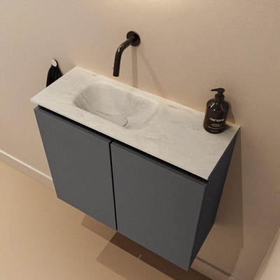 MONDIAZ TURE-DLUX 60cm toiletmeubel Dark Grey. EDEN wastafel Opalo positie links. Zonder kraangat.