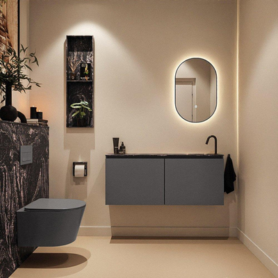 MONDIAZ TURE-DLUX meuble WC 120 cm Dark Grey. EDEN lavabo Lava position droite. Avec 1 trou de robinet.