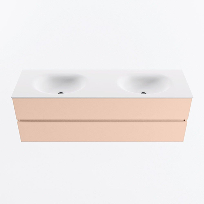 MONDIAZ VICA Ensemble meuble de salle de bains - 150cm - meuble sous-vasque rosee - 2 tiroirs - lavabo moon double - 2 trous de robinet - version haute 60cm - talc