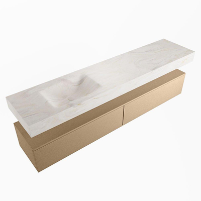 Mondiaz ALAN-DLUX Ensemble de meuble - 200cm - meuble - Oro mat - 2 tiroirs - Lavabo Cloud Ostra suspendu - vasque gauche - 0 trous de robinet - Beige
