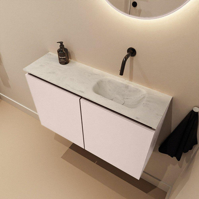 MONDIAZ TURE-DLUX Meuble de toilettes 80 cm Rosee. EDEN lavabo Opalo position droite. Sans trou de robinet.