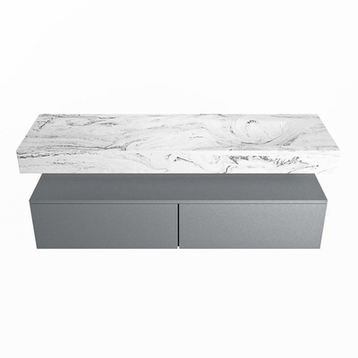 MONDIAZ ALAN - DLUX Badkamermeubelset - 150cm - onderkast - Plata - 2 lades - vrijhangende wastafel - wasbak rechts - 0 kraangaten - Glace
