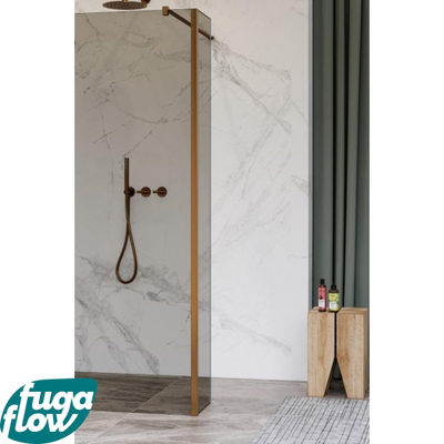 FugaFlow Eccelente Vetro zijwand - 40x200cm - rookglas - 8mm - met hoekprofiel - geborsteld koper -