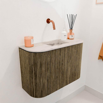 Mondiaz JOYA-DLUX 63.2cm toiletmeubel - ronding links en rechts kleur Dusk - Wastafel FAYE positie Midden Zonder kraangat kleur Nata.