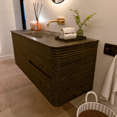 Mondiaz CIRO-DLUX Ensemble de meubles de salle de bains - 120x45x50cm - Lavabo solid surface Lava - 1 vasque au milieu - sans trous de robinetterie - 2 tiroirs - Shadow