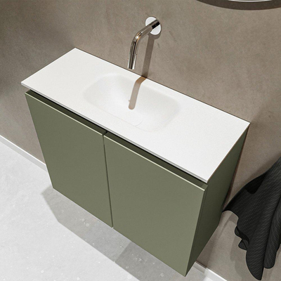 MONDIAZ TURE Kit lave-mains - 60x23x50cm - 0 trou de robinet - 2 portes - armée mate - Lavabo centré - Solid Surface Blanc