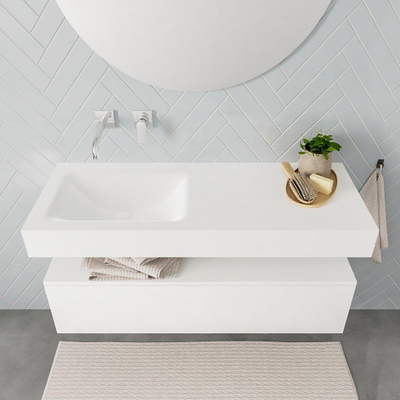 MONDIAZ ALAN 120cm - meuble bas - 1 tiroir - lavabo suspendu - vasque à gauche - 0 trous de robinet - talc