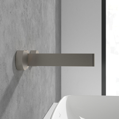 Villeroy & Boch Dawn wastafeluitloop set - zonder pop up - wandmontage afbouwdeel - Brushed Nickel (rvs)